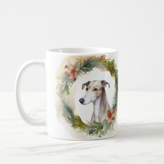 Mug Greyhound Christmas Wreath Festive Pup (Gauche)
