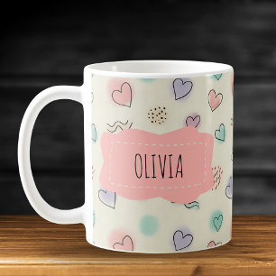 Mug Gribouillages ludiques de cœurs, de points et de l