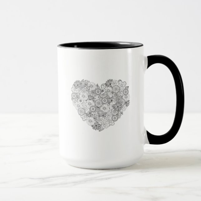 Mug Griffonnage floral de coeur (Droite)