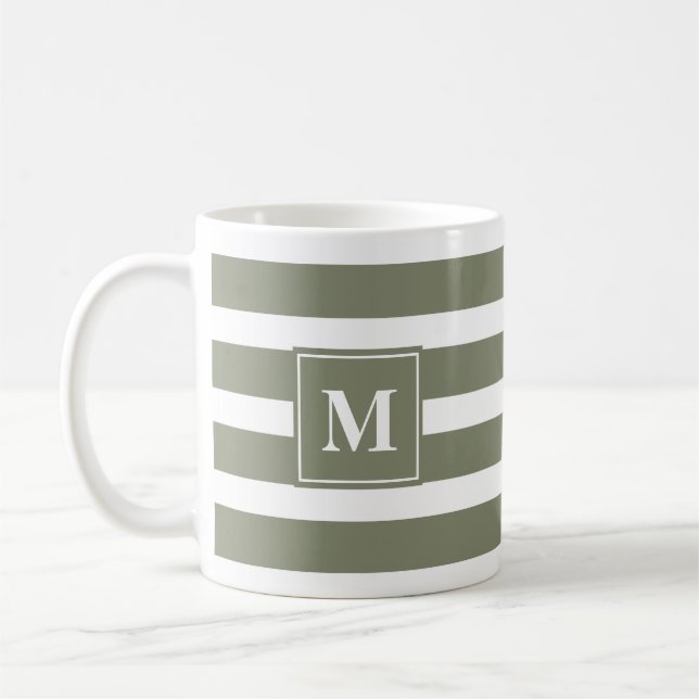 Mug Grille verte et blanche moderne avec Monogramme (Gauche)