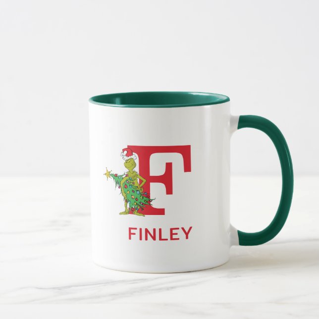 Mug Grinch Classique | Nom et monogramme vilains F (Droite)