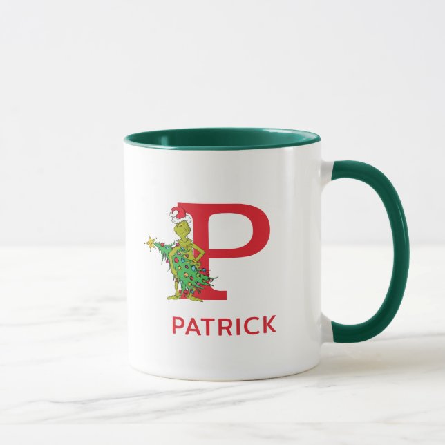 Mug Grinch Classique | Nom Vilain & Monogramme P (Droite)