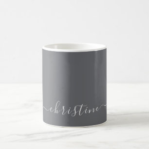 Mug Gris C19 & Blanc Minimaliste Nom moderne Personnal