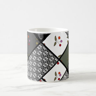 Mug Gris Olive rustique patchwork motif