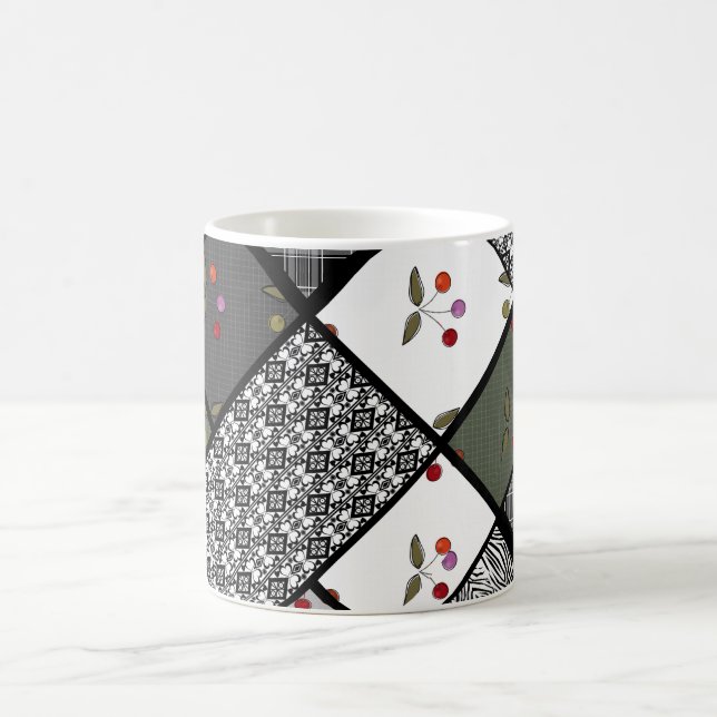 Mug Gris Olive rustique patchwork motif (Centre)
