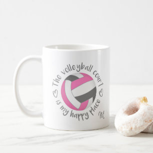 Mug gris rose Le terrain de volley est mon joyeux endr