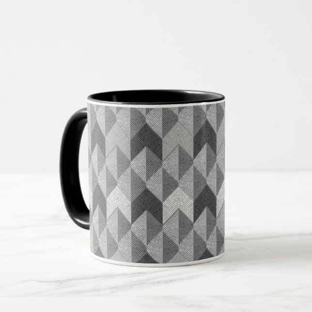 Mug Gris texturé géométrique. (Devant gauche)