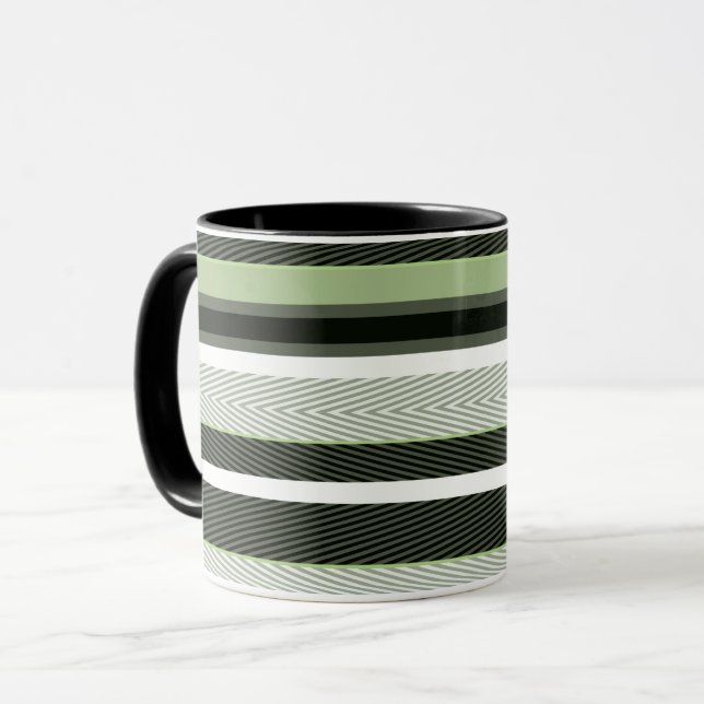 Mug Gris, vert, rayures blanches. (Devant gauche)