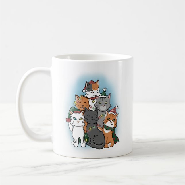 Mug Groupe de chats posant pour la photo de Noël (Gauche)