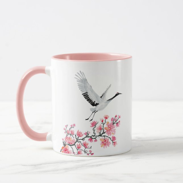Mug Grue japonaise personnalisée et fleurs de cerisier (Gauche)