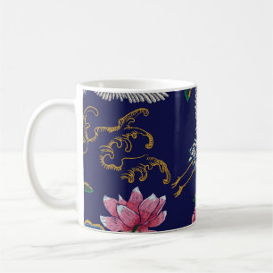 Mug Grues brodées et fleurs, vintage transparent p