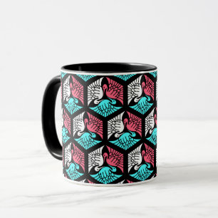 Mug Grues japonaises, corail, turquoise et noir