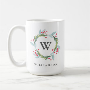 Mug Guirlande et monogramme de fête de feuillage