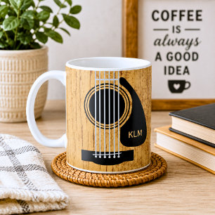 Mug Guitare Acoustique en Bois Vieilli Monogramme