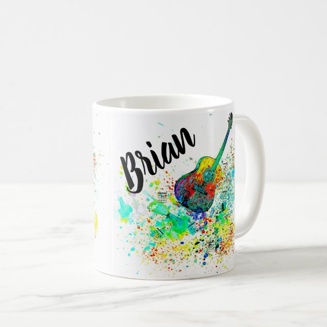 Mug Guitare personnalisée et éclaboussure d'accords (Devant droit)