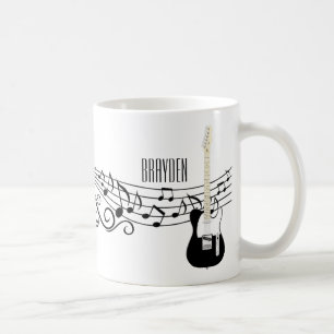 Mug Guitares électriques en noir et blanc Notes music