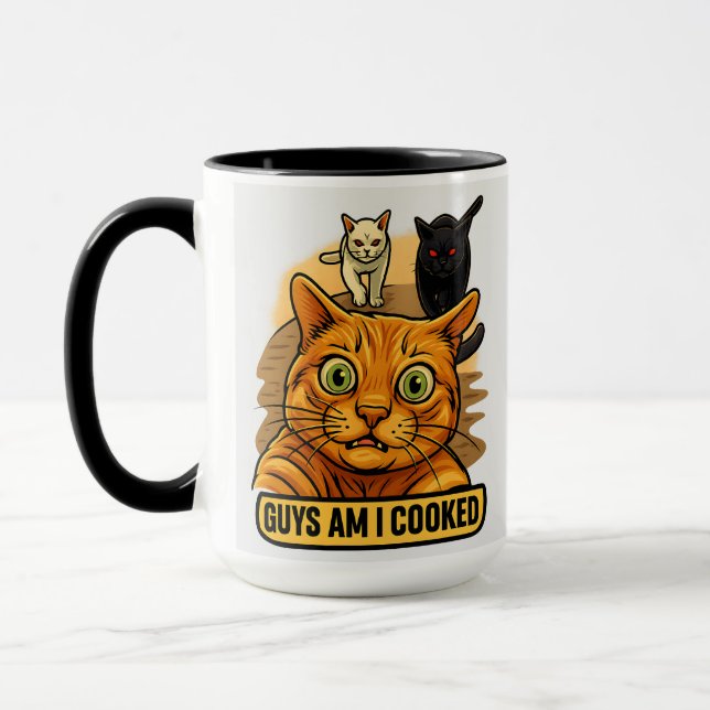 Mug Guys Am I Cooked? Funny Cat Meme Panic Reaction (Gauche)