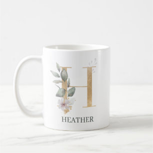 Mug H Monogramme Floral Personnalisé