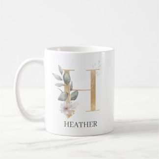 Mug H Monogramme Floral Personnalisé