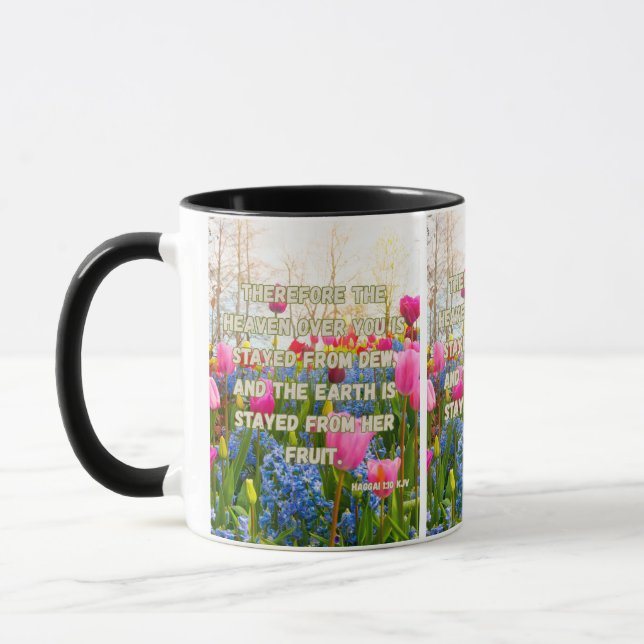 Mug Haggai 1:10 KJV Bible Verse Christian Devotion Pic (Gauche)