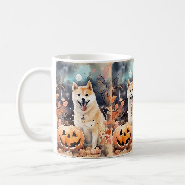 Mug Halloween Akita Avec Peur Citrouille (Gauche)