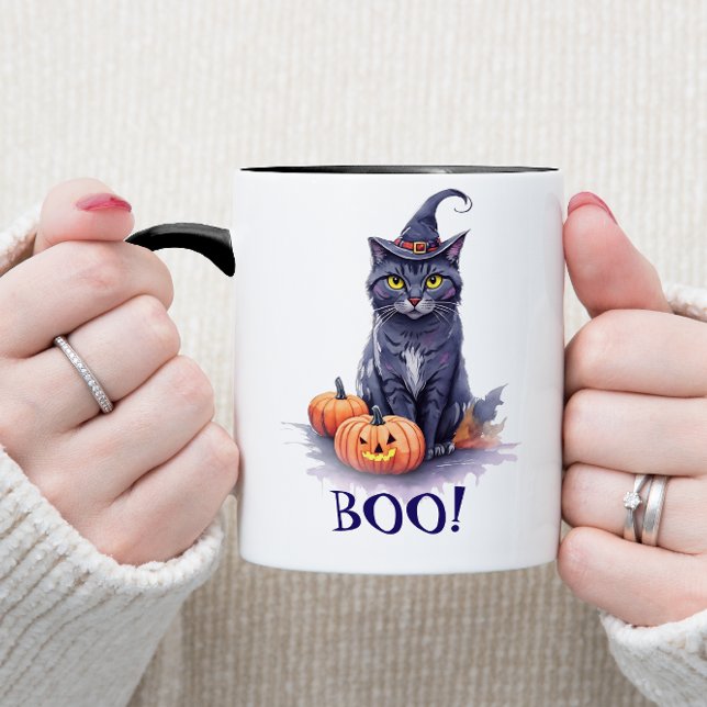 Mug Halloween aquarelle noir chat avec citrouille (Créateur téléchargé)