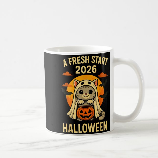 Mug Halloween Cat Ghost Graphic - Fresh Start 2026  (Droite)