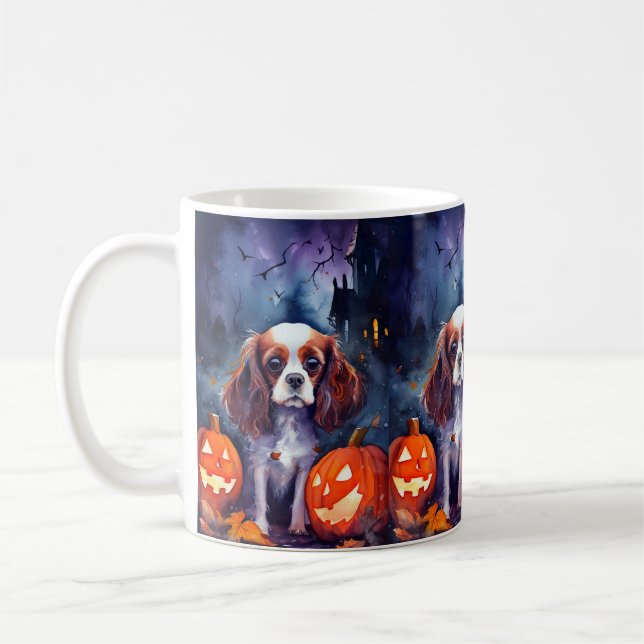 Mug Halloween Cavalier King Charles Citrouille espagno (Gauche)