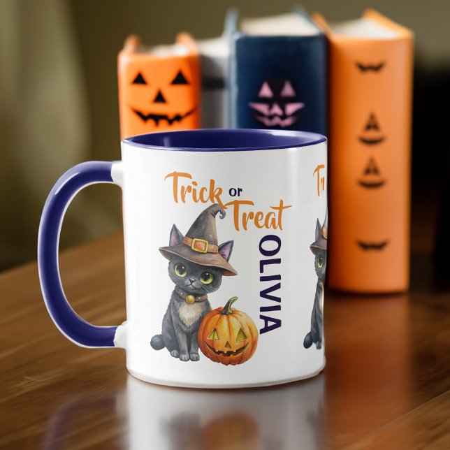 Mug Halloween chat noir Jack-o'-lantern tour ou réglez (Halloween black cat jack o lantern trick or treat mug Halloween gifts cat lovers mug cute kitty)