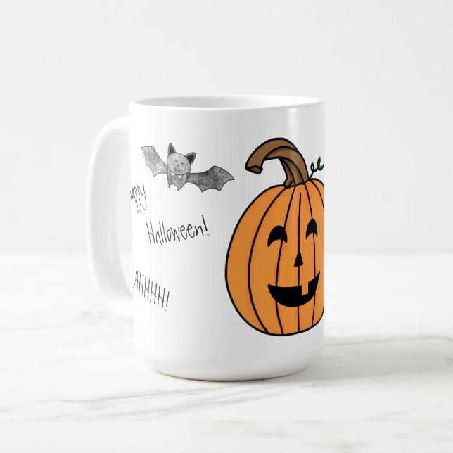 Mug Halloween chauve-souris et cochon de café Citrouil (Devant gauche)
