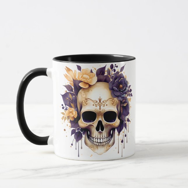 Mug Halloween crâne déplaisant Jaune et violet (Gauche)