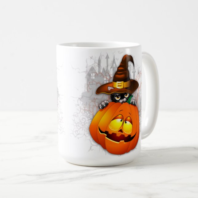 Mug Halloween Cute Kitty Witch et ami Citrouille (Devant droit)