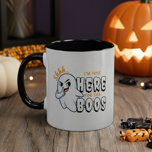 Mug Halloween drôle jeu de fantôme juste ici pour les  (Halloween Funny Ghost Pun Just Here for the Boos Mug
)