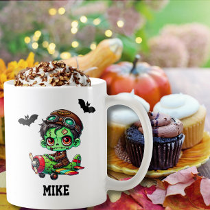 Mug Halloween en aquarelle d'avion chauve-souris zombi