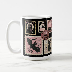 Mug Halloween en rose timbres Postal Chat Citrouille c