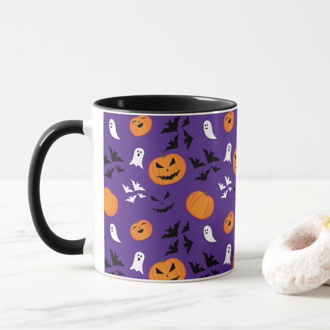Mug Halloween fantômes citrouille chauves-souris amusa (Avec donut)