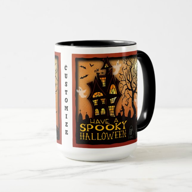 Mug Halloween Fantômes Haunted Maison chauves-chauves- (Devant droit)