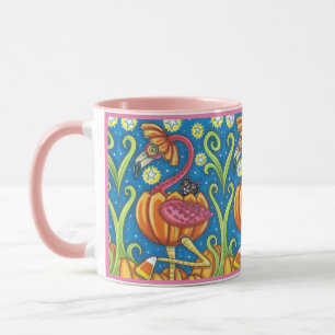 MUG HALLOWEEN FLAMANT ROSE ROSE & CHAT NOIR EN CITROUI