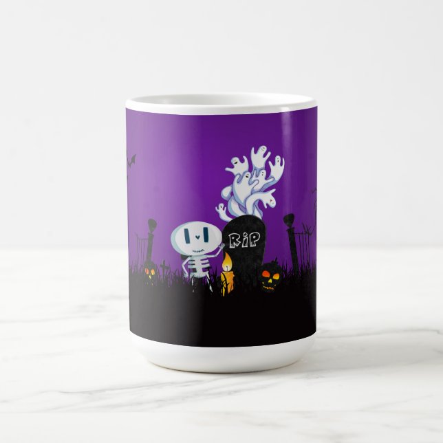 Mug Halloween Graveyard Éffrayant Cute Skeleton & Ghos (Centre)