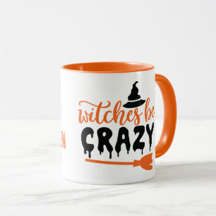 Mug Halloween heureux, sorcières être fou, noir & oran