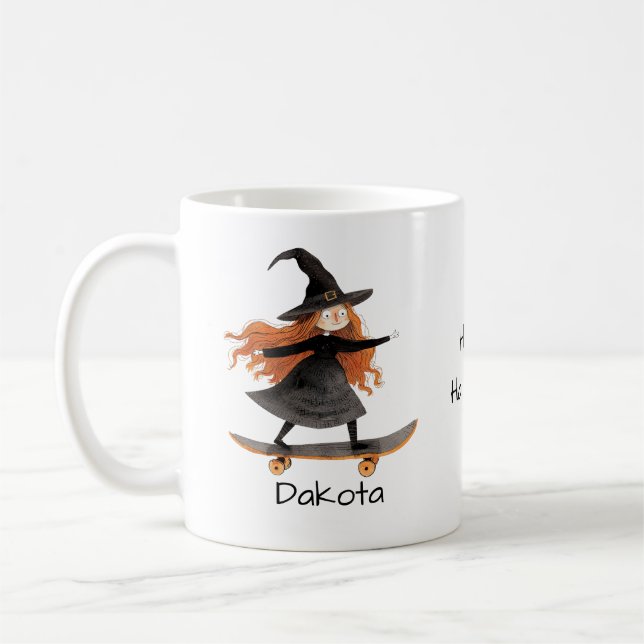 Mug Halloween jolie sorcière de skateboard Personnalis (Gauche)