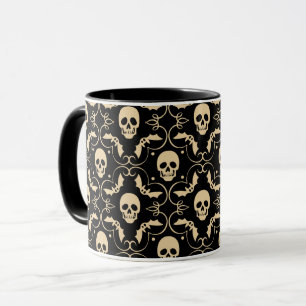 Mug Halloween noir et crème Skuls et chauves-souris