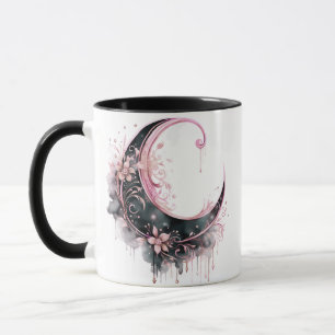 Mug Halloween noir et rose de la lune de croissant de 
