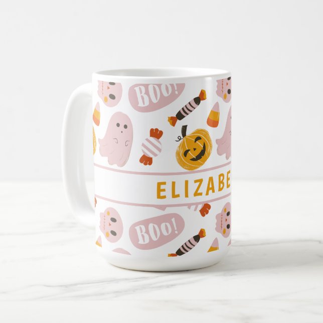Mug Halloween rose personnalisé (Devant gauche)