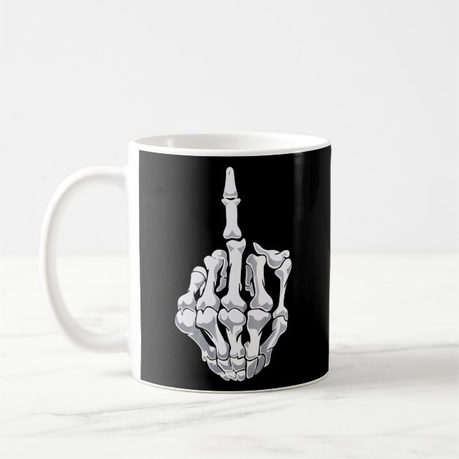 Mug Halloween squelette de doigt moyen squelette main  (Gauche)