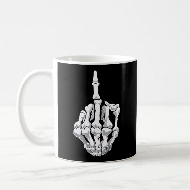 Mug Halloween squelette de doigt moyen squelette main  (Gauche)