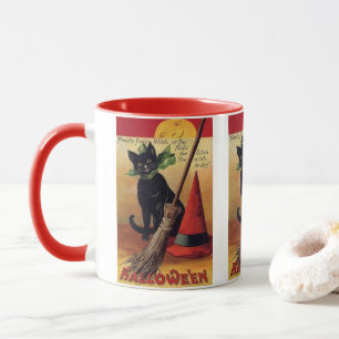 Mug Halloween vintage par Ellen Clapsaddle, Chat noir