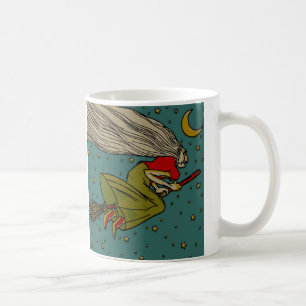Mug Halloween vintage, sorcière maléfique volant sur u