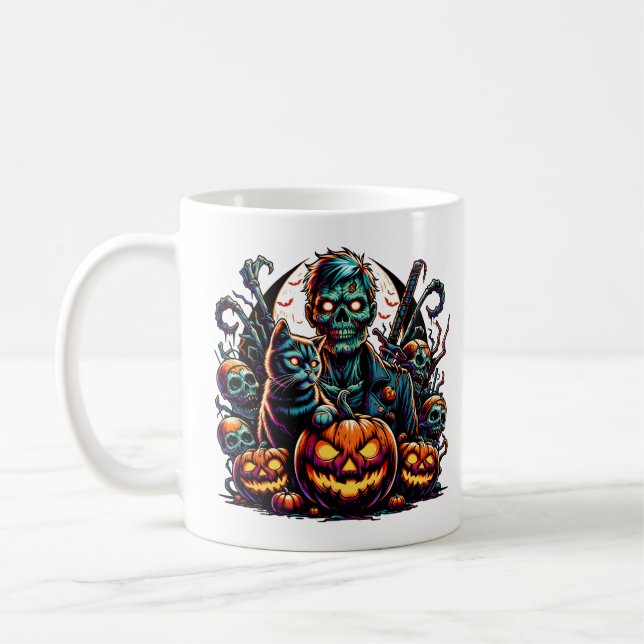 Mug Halloween Zombie et chat (Gauche)