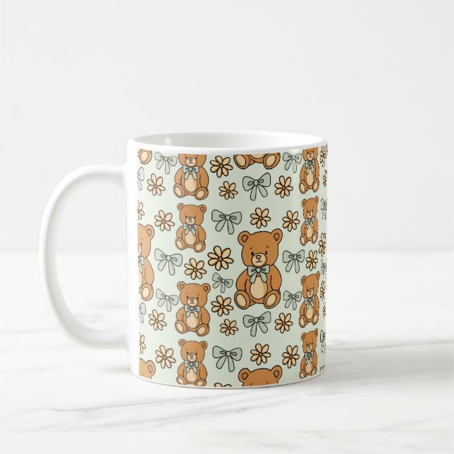 Mug Hand-Drawn Coquette Teddy Bears Seamless Pattern (Gauche)